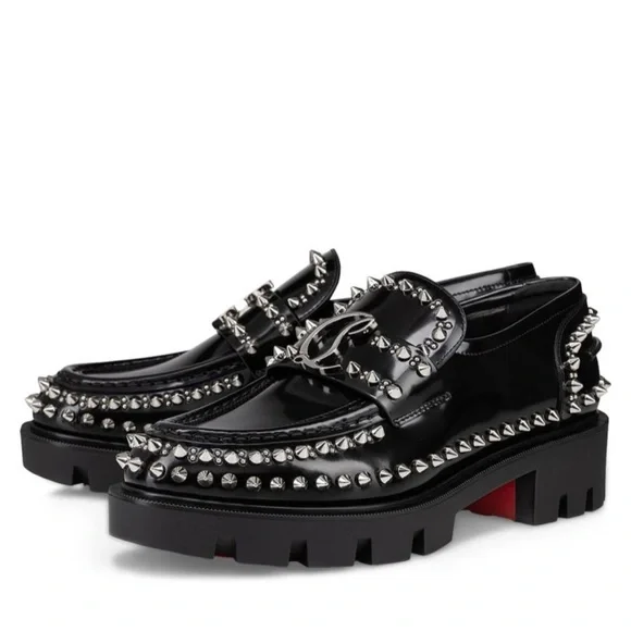 Christian Louboutin CL Studded Lug Sole Loafer in Black/Lin Black - Picture 5 of 13
